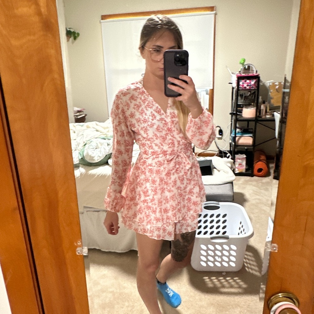 Pink floral romper